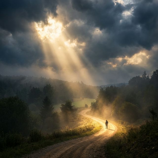 Light breaking through clouds